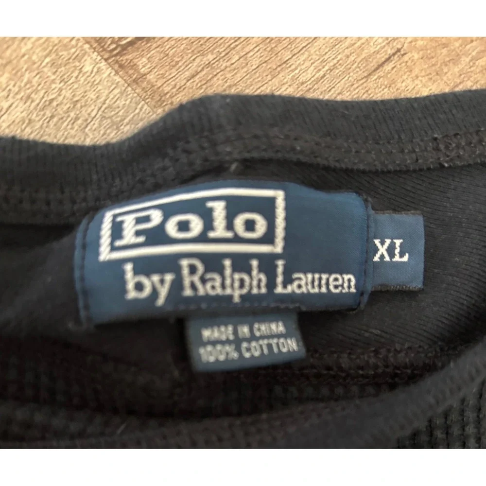 Polo Ralph Lauren Mens XL Black Waffle Knit Thermal Long‎ Sleeve Shirt Red Pony
